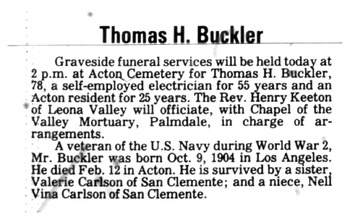 Buckler,   Thomas Harmon obituary
