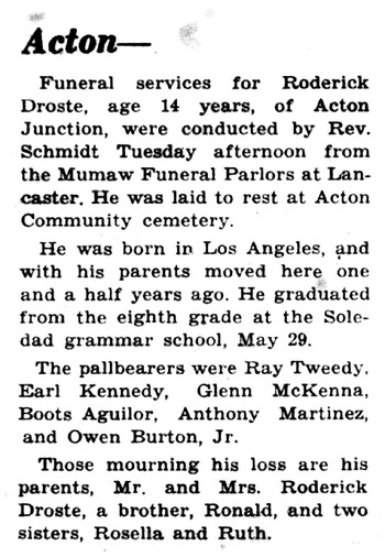 Droste, Jr Roderick Emil ('Sonny') obituary