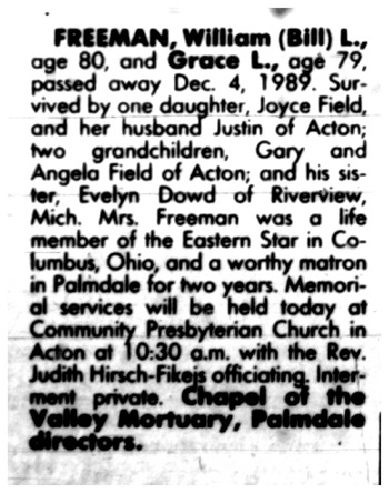 Freeman, William Luther ('Bill') obituary
