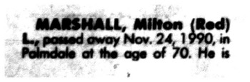 Marshall, Milton Leroy ('Red') obituary