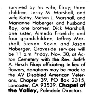 Marshall, Milton Leroy ('Red') obituary
