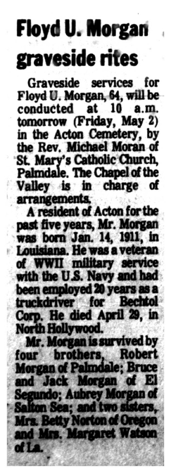 Morgan, Floyd U. obituary