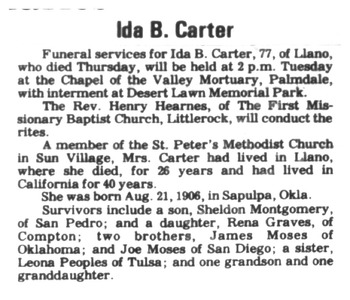 Carter, Ida Bertha obituary