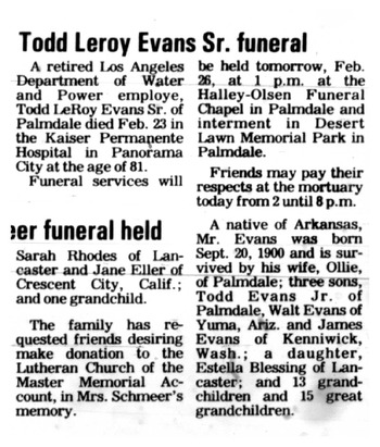 Evans, Todd Locke McKie obituary