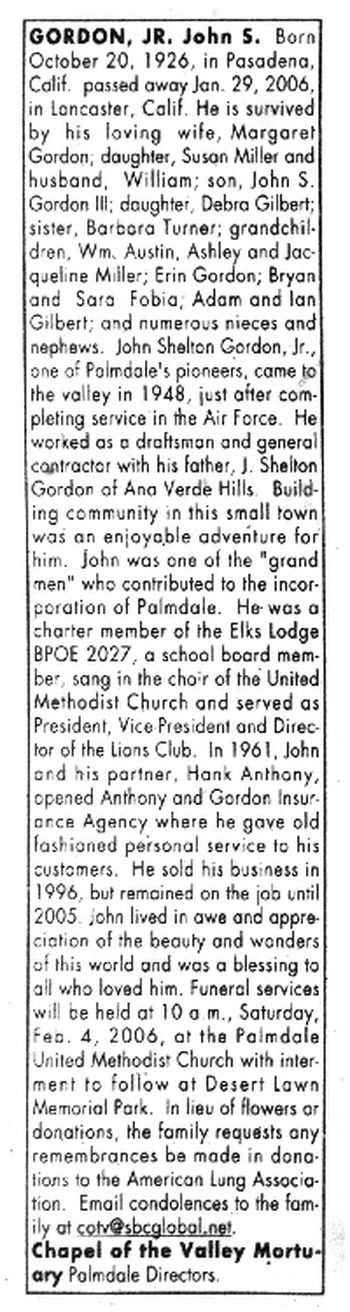 Gordon, Jr. John Shelton obituary