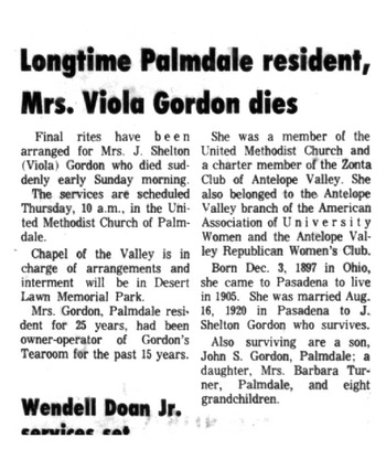 Gordon, Emma Viola obituary