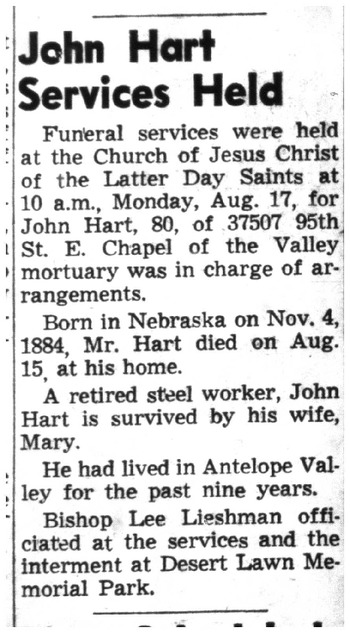 Hart, John obituary