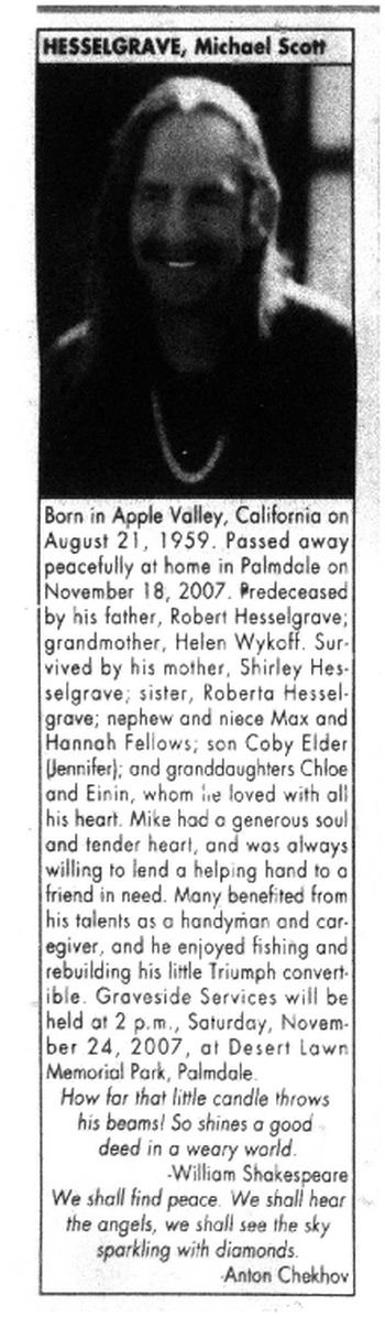 Hesselgrave, Michael Scott obituary