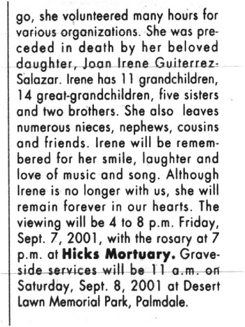Mason, Irene Ramirez obituary