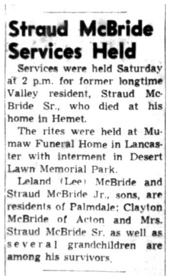 McBride, Straud B. obituary
