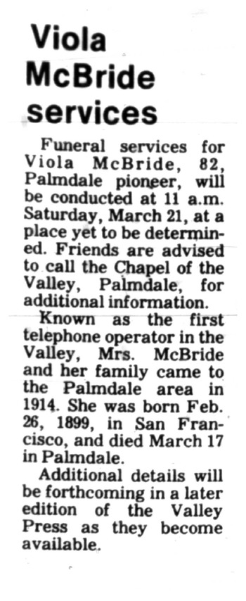 McBride, Viola Gertrude obituary