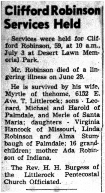 Robinson, Clifford Harold obituary