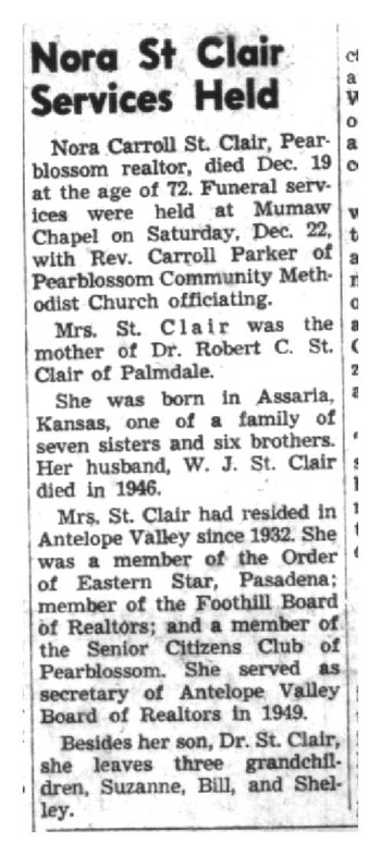 St. Clair, Nora Edith obituary