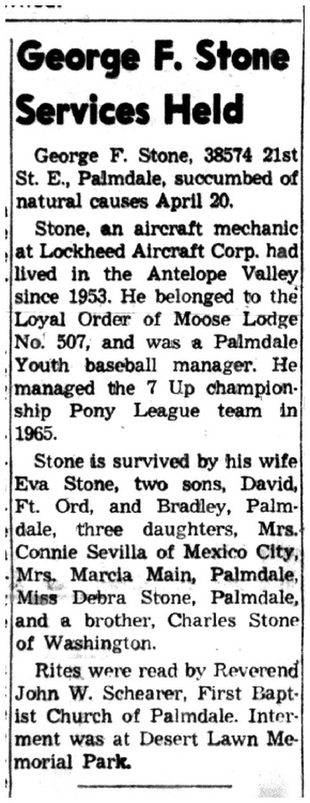 Stone, George Francis obituary
