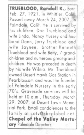 Trueblood, Randall Keith obituary