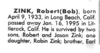 Zink, Robert Lee obituary