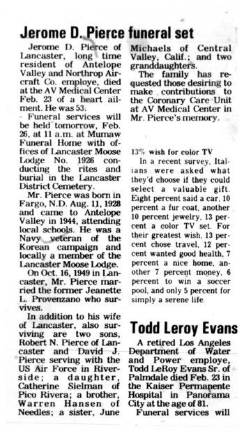 Pierce, Jerome Davy obituary