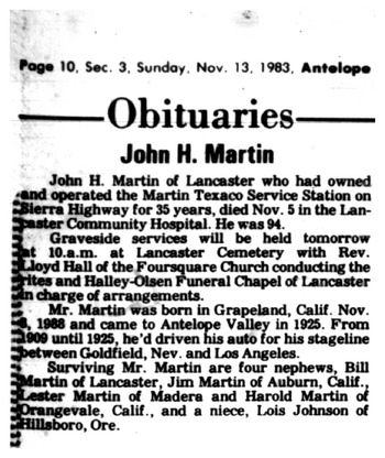 Martin, John H. obituary
