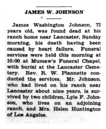 Johnson, James Washington obituary