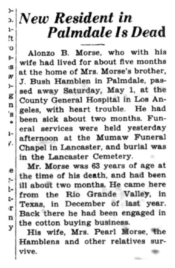 Morse, Alonzo obituary