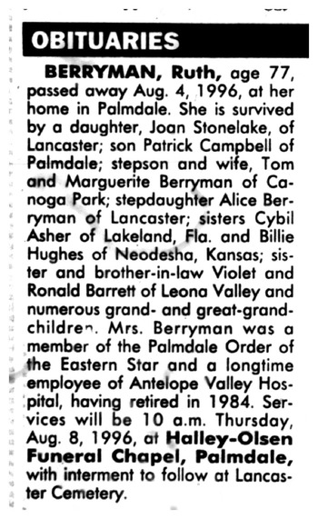 Berryman, Ruth obituary