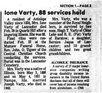 Varty, Ione B. obituary