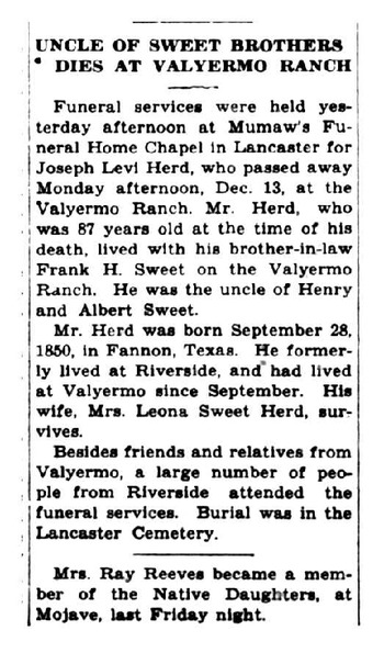 Herd, Joseph Levi obituary
