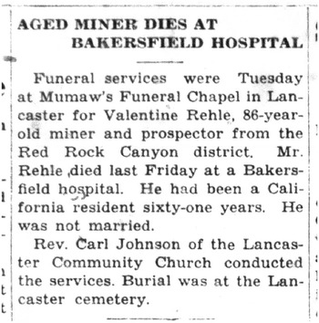 Riehle, Valentine obituary