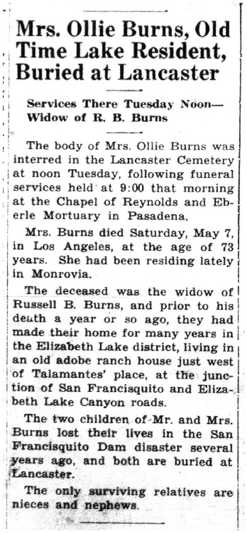Burns, Olive ('Ollie') obituary