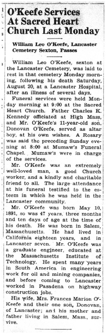O'Keeffe,   William Leo obituary