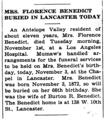 Benedict, Florence obituary