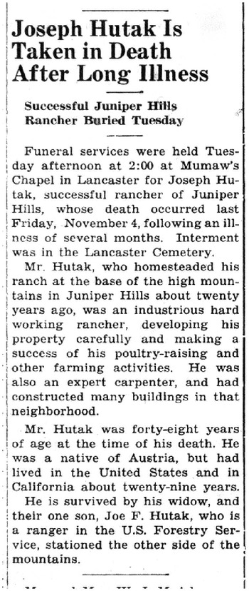 Hutak, Joseph obituary