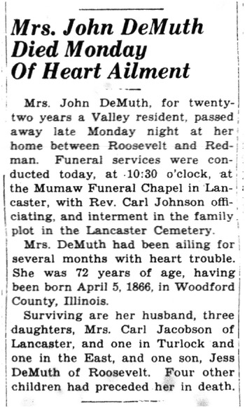 DeMuth, Mary obituary