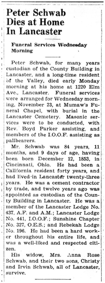 Schwab, Peter obituary