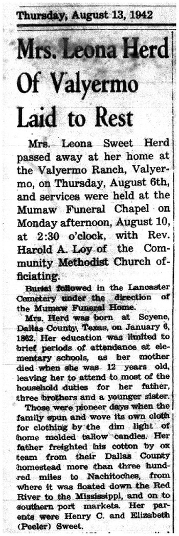Herd,   Leona obituary