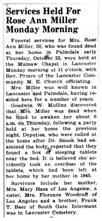Miller, Rose Anne obituary