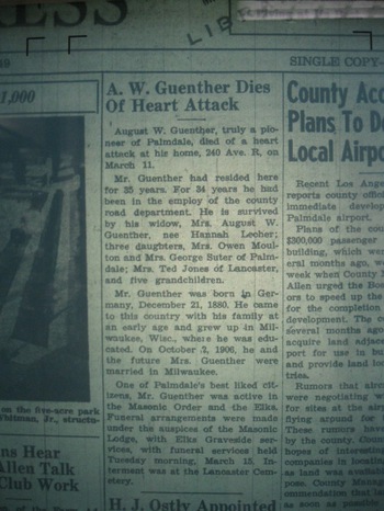 Guenther, August William obituary