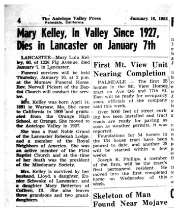 Kelley, Mary Lucy obituary