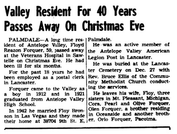 Forquer, Floyd Reazon obituary