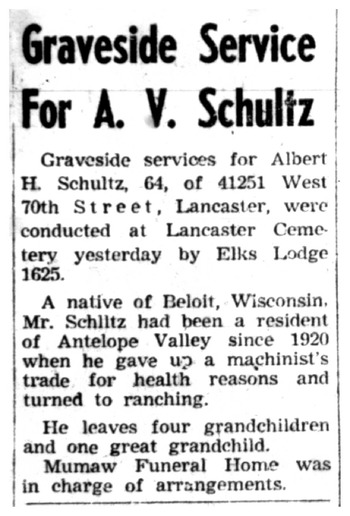 Schultz, Albert Herman Carl obituary