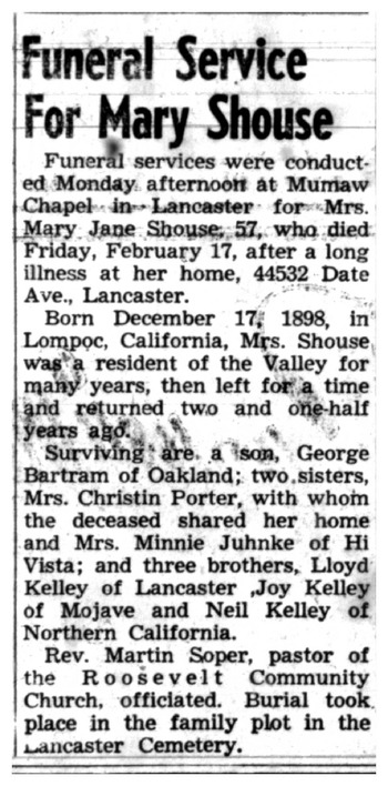 Shouse,   Mary Jane obituary