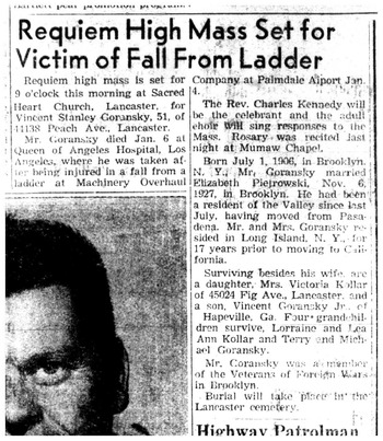 Goransky, Vincent Stanley obituary