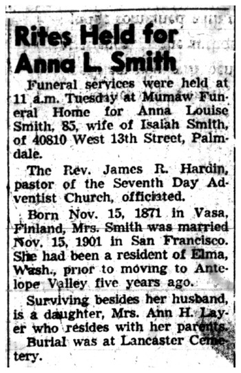Smith, Anna Louise obituary