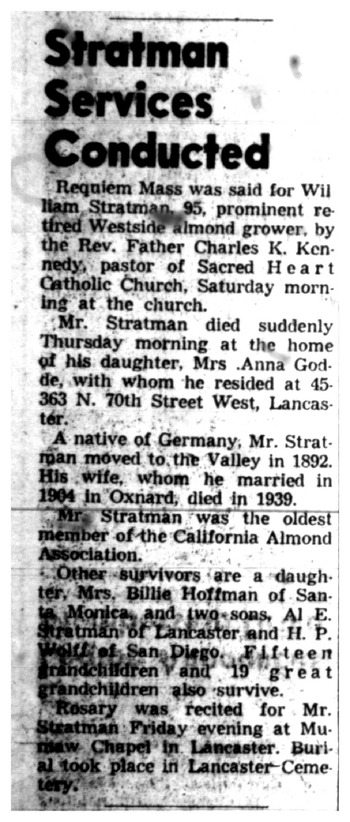 Stratman, William obituary