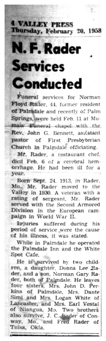 Rader,   Norman Floyd obituary