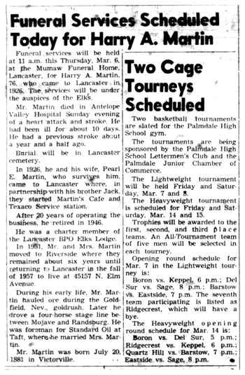 Martin, Harry Archie obituary