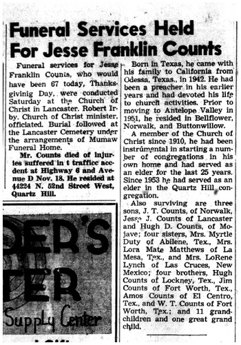 Counts, Jesse Franklin obituary