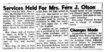 Olson, Fern Janet obituary