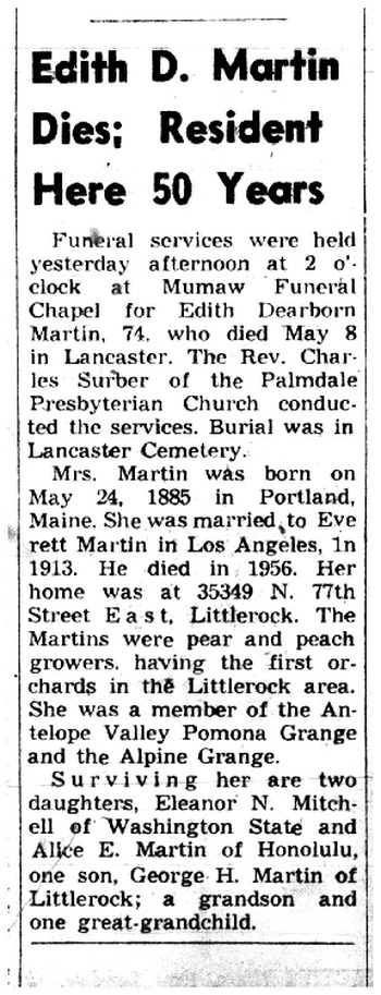 Martin, Edith obituary