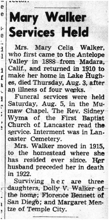 Walker,   Mary Celia obituary